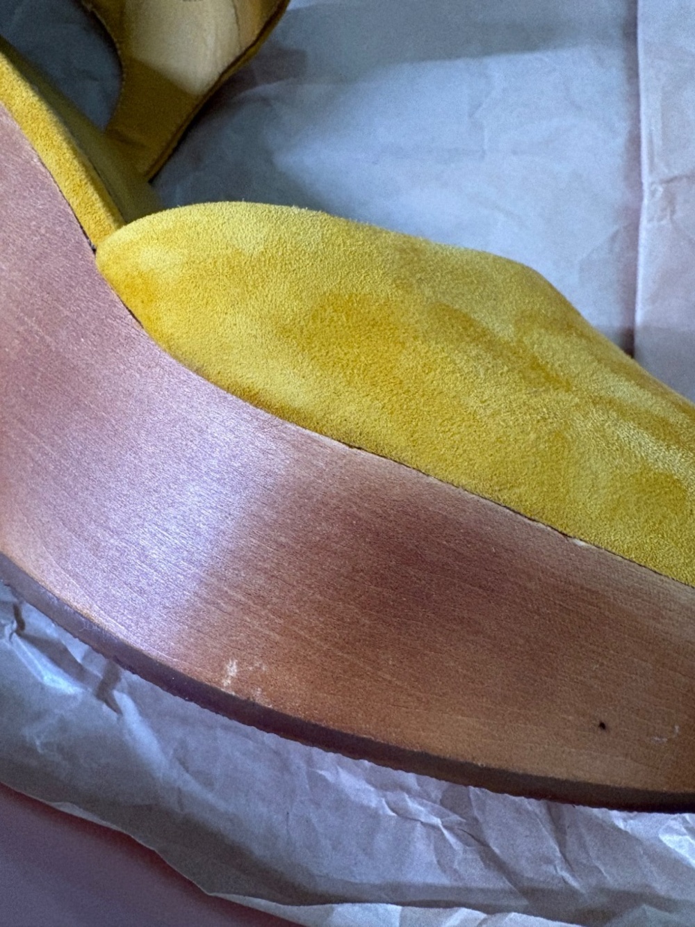 Charlotte Stone Sal Wooden Block Platform Heels in Ochre Yellow Women's US 10 - Picture 11 of 14